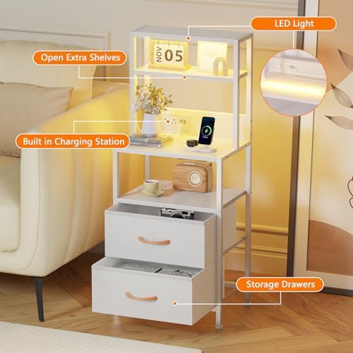 Furnulem White Nightstand, Tall Night Stand with Charging Station - Image 5