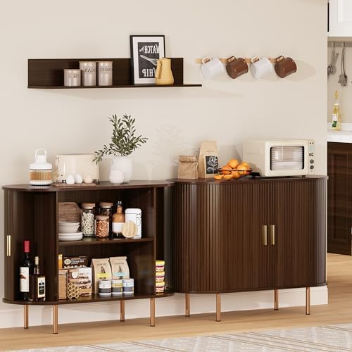 DHH Sideboard Buffet Cabinet with Storage,Mid Century Modern Fluted Accent Coffee Bar Console Table,Tambour Sliding Doors& Adjustable Shelf for Kitchen, Living Room, Entryway(Walnut, 40Inch) - Image 3