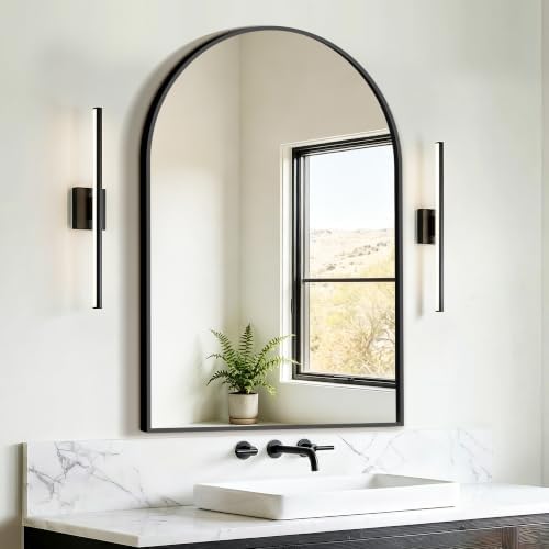 FICTOR 26" x 38" Arched Bathroom Vanity Mirror for Over Sink, Black by FICTOR