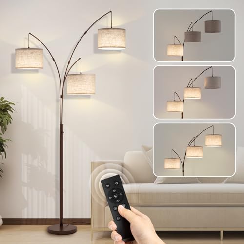 3 Light Arc Floor Lamps for Living Room, 2400LM Super Bright Floor Lamp with Remote Control, 80" Tall Floor Lamps with Stepless Dimmable, Mid Century Tree Floor Lamp for Bedroom, Office by Fansdrick