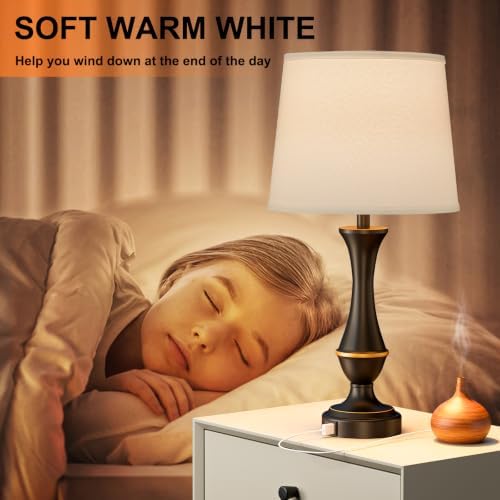 Touch Lamps for Nightstand, 3 Way Dimmable Lamps for Bedroom with USB C+A - Image 3
