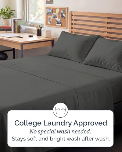 Full XL Sheets - 4 Piece Full XL Sheet Set - Cool & Breathable - Charcoal - Image 6