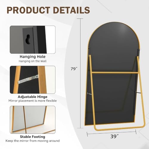 LFT HUIMEI2Y 79"x39" Arch Full Length Mirror, Gold Floor Mirror - Image 3