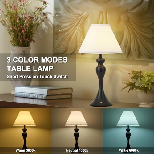 Cordless Table Lamp Rechargeable, Battery Night Light Fabric Shade, Black - Image 4