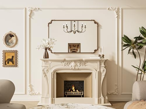 TETOTE Antique Gold Vintage Mirror for Mantle Fireplace 48 x 32 Traditional Baroque Ornate Scroll Rectangle Wall Mirror with Rounded Corner Metal Frame for Living Room Bedroom, Horizontal/Vertical - Image 2