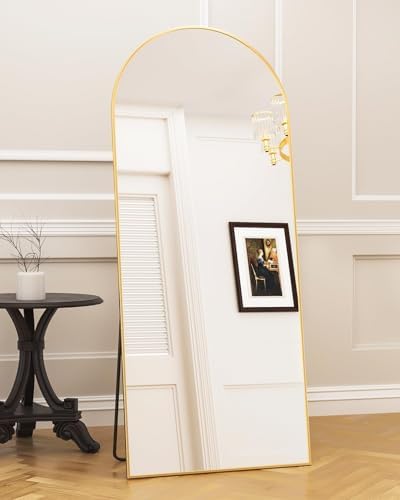 Antok 71" x32” Arched Full Length Mirror with Stand, Floor Mirror, Gold - Image 3