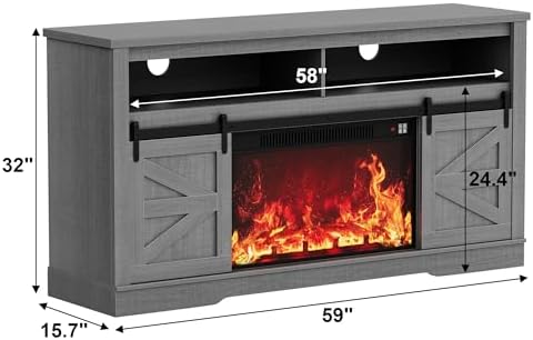 JUMMICO Fireplace TV Stand for 65 Inch TV with 26'' Fireplace (Pale Gray) - Image 3