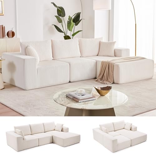 Weture 108" Boneless Couch with Chaise, Modular Sofa with Deep Seat, Beige by Weture