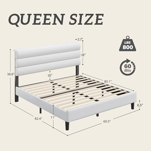 Fluest Queen Bed Frame, Platform Bed Frame with Velvet Upholstered Headboard, No Box Spring Needed, Sturdy Metal Support, Noise Free, Easy Assembly, Modern Bedroom Furniture, White - Image 2