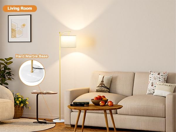 Ambimall 60" Floor Lamp for Living Room with 3 Color Temperatures, Gold Standing Lamp with White Marble Base, Modern Tall Lamp for Bedroom Office, 9W LED Bulb Included - Image 2