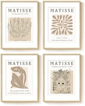 Framed Neutral Beige Matisse Abstract Wall Art for Bathroom, 12x16 Inch by Cuspin
