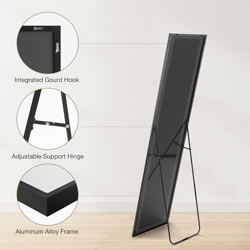 DUMOS Black Full Length Mirror with Stand, 59''x16.5'' Floor Mirrors with Aluminum Alloy Frame for Bedroom, Standing Full Body Mirror with Shatter-Proof Glass for Wall, Living Room, Cloakroom - Image 5