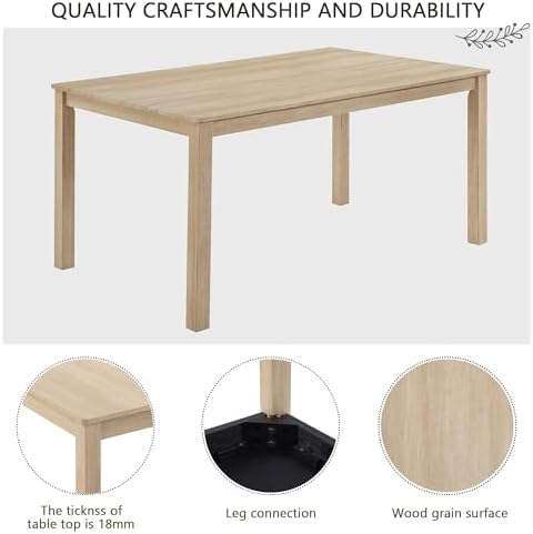 VilroCaz Farmhouse 6 Piece Dining Table Set, Wooden Rectangular Kitchen Table Set with 4 Upholstered Chairs and Bench for Living Room, Kitchen, Dining Room - Image 5