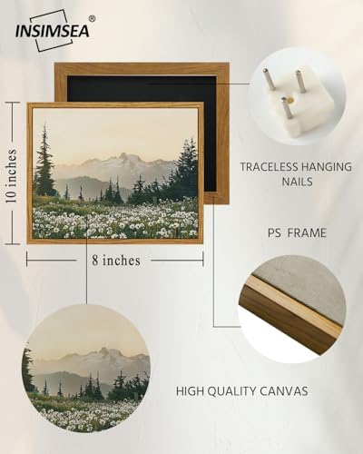 InSimSea Framed Canvas Wall Art, Vintage Floral Wildflowers Mountains Prints Wall Decor for Living Room, Small Forest Landscape Painting Farmhouse Decorations for Bedroom Shelf Gift, 8x10inch - Image 4