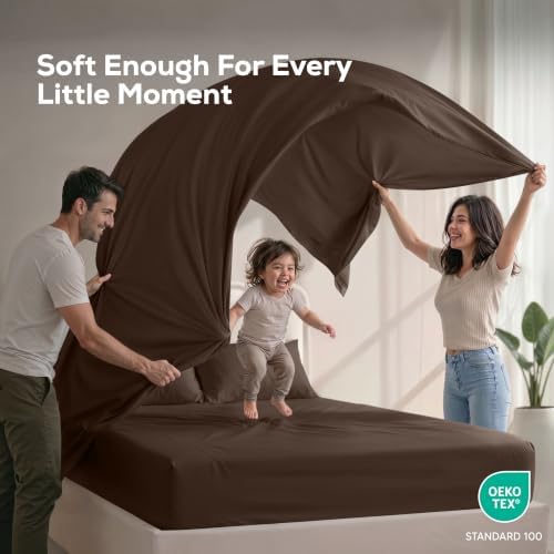 Full Sheets Set, 4 Pieces 16" Deep Pocket Hotel Luxury Bed Sheets, Brown - Image 5