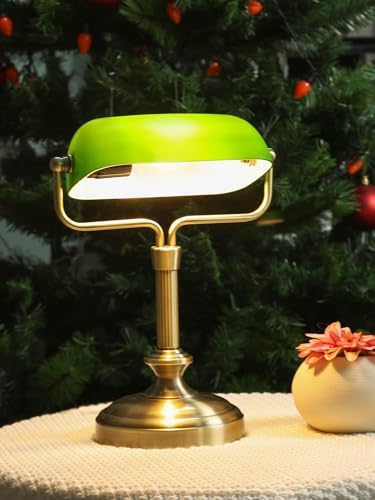 Vintage Banker Lamp, Antique Brass,Adjustable Green Shade, Touch Control - Image 5