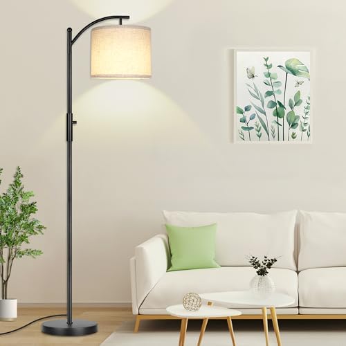 ROTTOGOON Dimmable Floor Lamp, Arc Floor Lamps for Living Room, Stepless Dimming Modern Standing Lamp with Linen Shade, Tall Lamp for Bedroom Office Dining Room- Black by ROTTOGOON