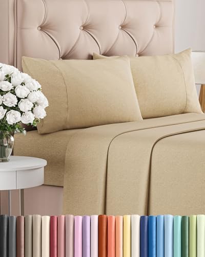 King Size 4 Piece Sheet Set - Breathable & Cooling Sheets - Heathered Tan by CGKUnlimited