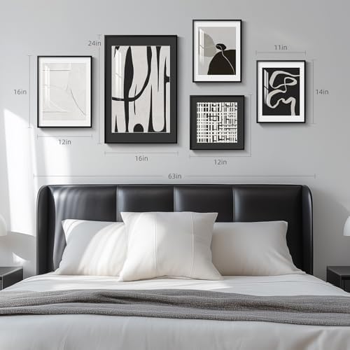 Framed Black and White Modern Abstract Wall Art for Living Room, 5 Piece - Image 4