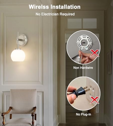 Brushed Nickel Battery Operated Wall Sconce Set of 2, Wireless Rechargeable Sconces Wall Lighting with Remote Control, LED Wall Lights with Opal White Glass Shade, 12 Colors RGB & 3 CCT Bulb - Image 3