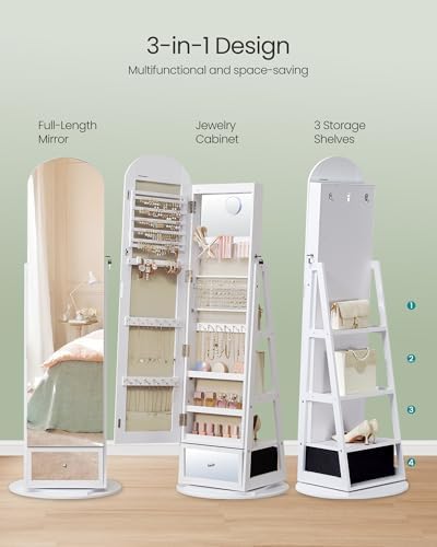 SONGMICS 360° Swivel Jewelry Cabinet, Full-Length Arched Mirror - Image 3