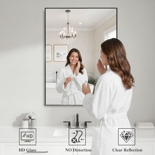 Koonmi Black Mirrors for Wall, 26x38 Inch Bathroom Mirror, Rectangular Wall Mirror for Living Room Bedroom Bathroom, Hangs Horizontally or Vertically - Image 3