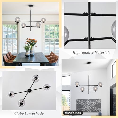 CATINER Modern 31" 4-Light Black Sputnik Chandelier with Smoke Glass Globe - Image 5