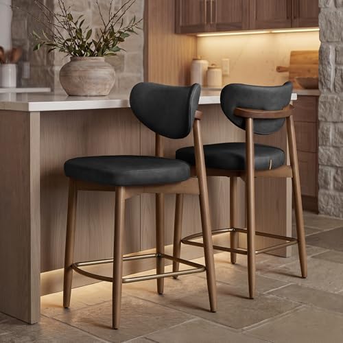 VASAGLE Wooden Bar Stools Set of 2, Synthetic Leather, Ink Black by Unknown