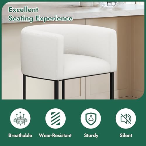 Counter Height Bar Stools, 24 Inch Seat Height Barstools for Dining Room, Fabric Upholstered Bar Chair for Kitchen Island, Linen Counter Stools with Metal Legs, White - Image 6