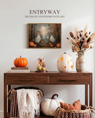 InSimSea Vintage Halloween Ghost Wall Art, Fall Pumpkin Decor, Framed - Image 2