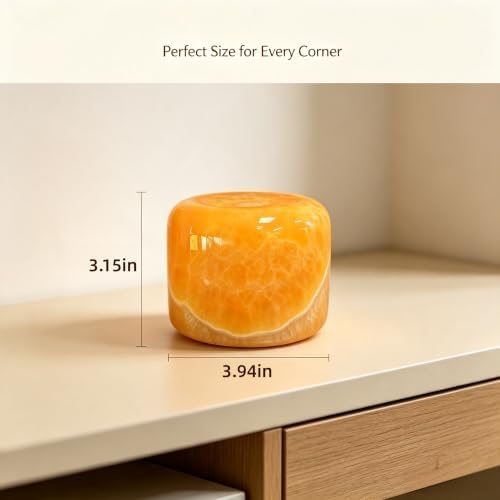 Marble Lamp Luxury Stone Table Lamp Type-C Rechargeable Touch Night Light Small Bedside Lamp Cordless Ambient Light for Home Decor, Bedroom, Living Room & Office (Orange Jade) - Image 3