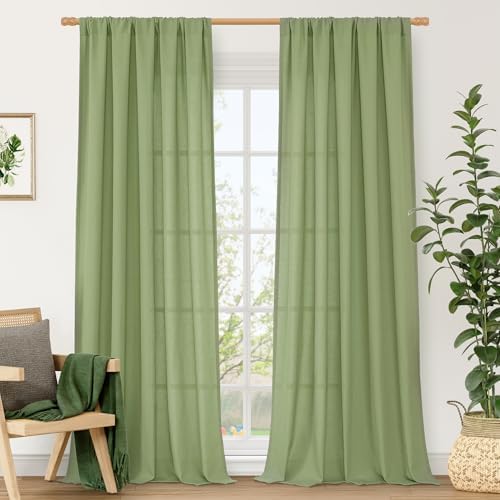 LAMIT Sage Green Linen Curtains for Living Room 84 inch Length 2 Panels by LAMIT