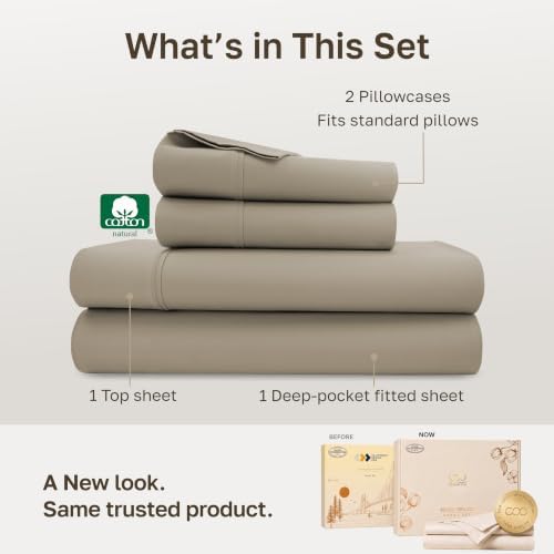 California Design Den Soft 100% Cotton Sateen Full Bed Sheets Set - Taupe - Image 3