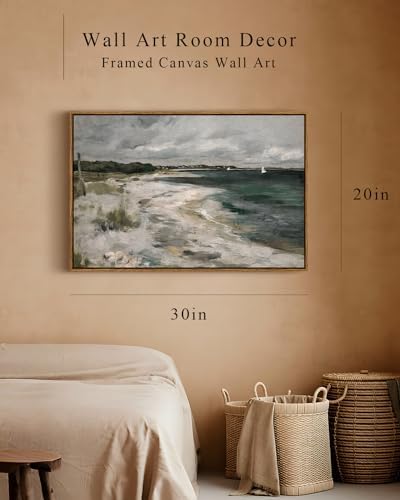 InSimSea Framed Canvas Wall Art Vintage Decor, Large Coastal Wall Art, Seaside Painting Prints, Modern French Country Farmhouse Decorations, Rustic Wall Decor for Living Room Bedroom, 20"x30" - Image 4