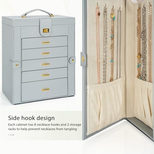 AKOZLIN 6-Tier Jewelry Box Organizer 5 Drawers Storage Grey Large - Image 6