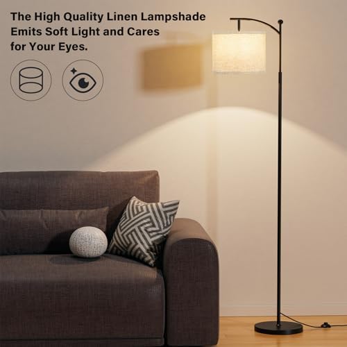 Ambimall 60" Floor Lamp for Living Room with 3 Color Temperatures, Adjustable Grey Shade with Black Pole, Tall Lamp for Bedroom Office Classroom Dorm Room, 9W Bulb Included - Image 5