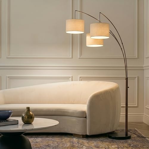Brightech Trilage Arc Floor Lamp - Large Standing Lamp with 3 Fabric Shades & LED Bulbs for Living Room Over the Sofa, Reading, Multi-Head Traditional Tree Floor Lamp for Bedroom - Oil Rubbed Bronze - Image 2