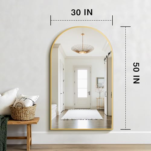 FICTOR 30" x 50" Arched Bathroom Vanity Mirror for Over Sink, Gold - Image 2