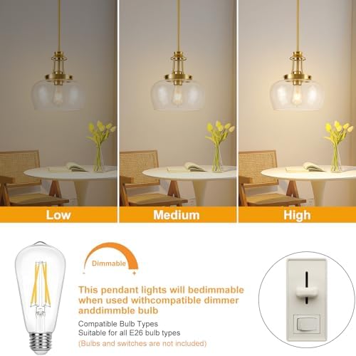 Modern Pendant Lights Kitchen Island, Brushed Gold Pendant Light Fixtures with 10" Clear Glass Shade, Industrial Hanging Pendant Lights Fixture for Kitchen Island Dining Room Bedroom Foyer Entryway - Image 6