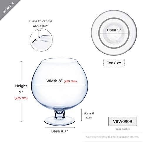 WGV Bowl Glass Vase, Diameter 8", Height 9", (Multiple Sizes Choices) Clear Floral with Stem, Planter Terrarium Jar for Wedding Event Home Decor, 1 Piece (VBW0909) - Image 2