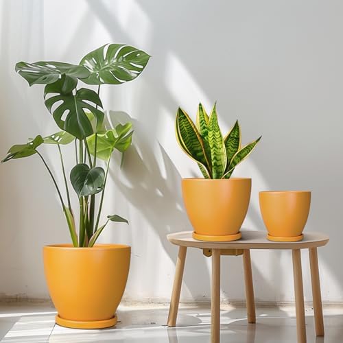 Ceramic Plant Pots - 10 Inch 8 Inch 6 Inch Planters, Orange - Image 2