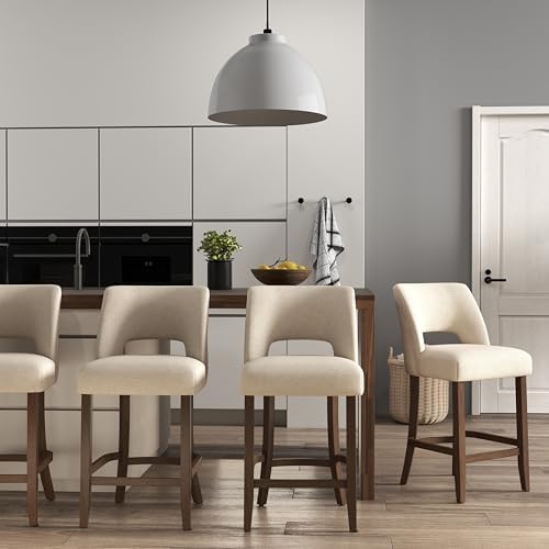 VKNOW Bar Stools Set of 4, 26" Fabric Counter Height Bar Stools, Beige by VKNOW