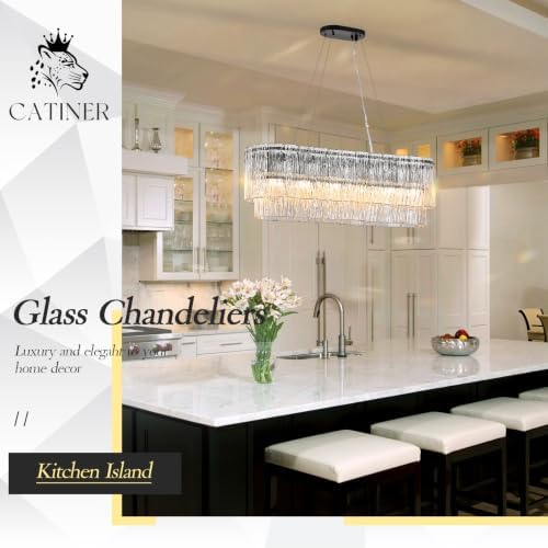 CATINER 35.5" Rectangle Crystal Glass Chandelier 6-Light Black Chandeliers - Image 2