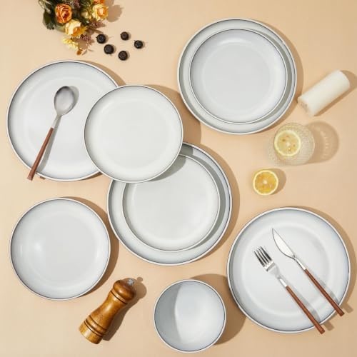 Pokini Stoneware Dinnerware Sets for 4, 12pcs Plates and Bowls Sets Dishes - Image 3