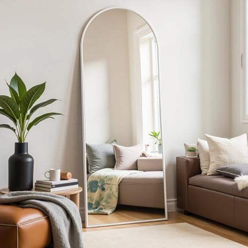 Prywot Arched Full Length Mirror Free Standing, 57"x20" Floor Mirror, White - Image 3