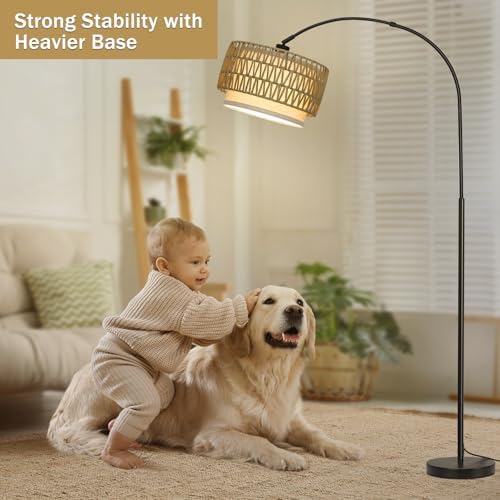 Rattan Floor Lamp, Dimmable Arc Floor Lamps with Adjustable Head - Image 4