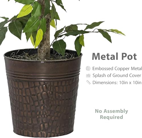 LCG Florals Artificial Ficus Trees in Copper Metal Pots, Set of 2 - Real Wood Trunk, No Maintenance Indoor Faux Plant - Living Room & Home Decor (4ft & 6ft) - Image 3