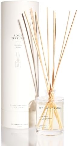 Brooklyn Candle Studio Reed Scent Diffuser - Sunday Morning - Relaxing Oil Diffuser, Pear, Jasmine & Amber Fragrance, 8 Rattan Diffuser Reeds, Clean Ingredients - 3.7oz by BrooklynCandleStudio