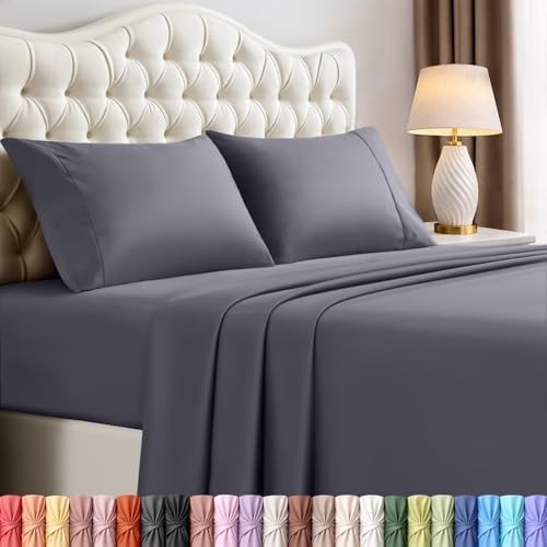 King Sheets Set, 4 Pieces 16" Deep Pocket Hotel Luxury Bed Sheets, Grey by UTOPIABEDDING