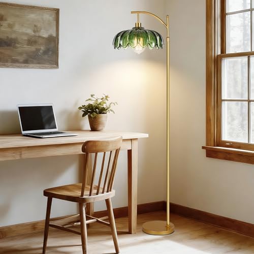 ILLMTW Gold Floor Lamp for Living Room,Bedroom,Mid Century Modern Standing Lamp with Remote,Dimmable Brass Tall Lamp Vintage Retro Green Glass Arc Floor Flower Floor Light Boho Bohemian - Image 6